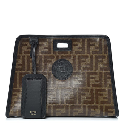 Fendi Glazed Fabric Vitello Century FF 1974 Stamp Patch Mini Peekaboo Defender Cover Mogano Panna Black 1 of 9