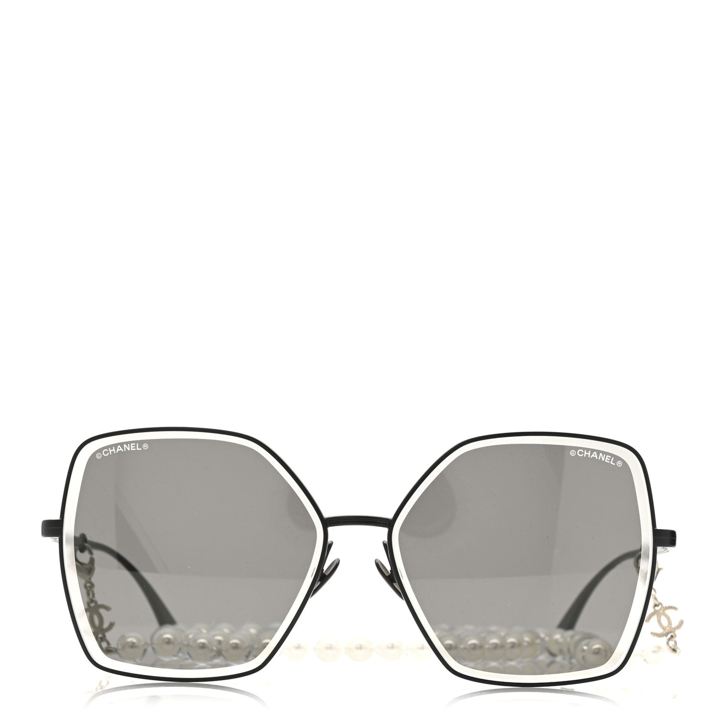 Metal Butterfly Removable Pearl Chain Sunglasses 4262 Black