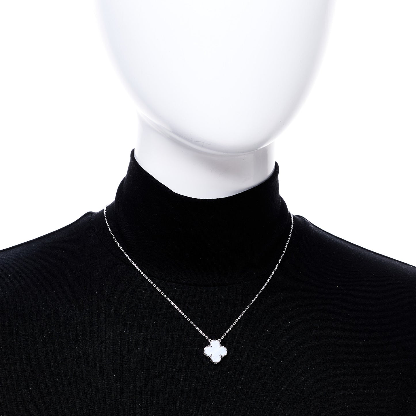 18k White Gold Chalcedony Vintage Alhambra Pendant Necklace