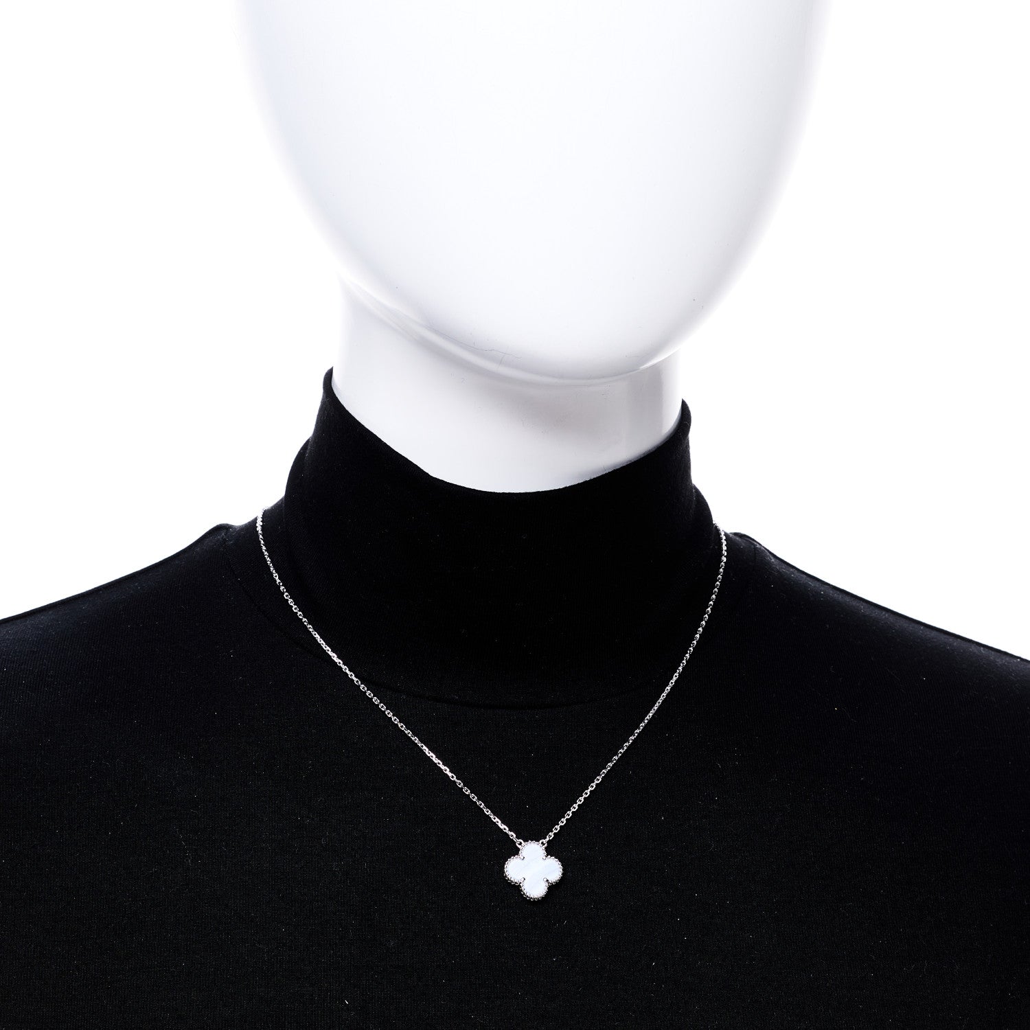 Van Cleef & Arpels 18k White Gold Chalcedony Vintage Alhambra Pendant Necklace 2 of 5