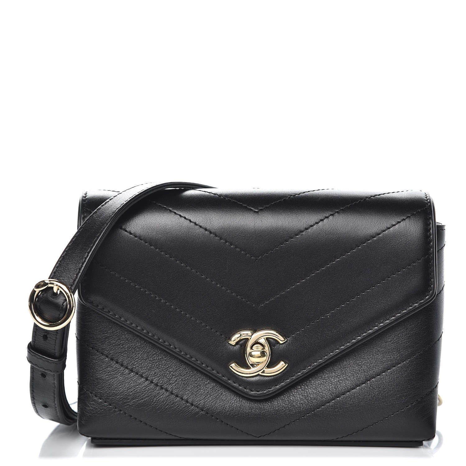 Chanel Calfskin Chevron Stitched Coco Waist Bag Black 1 of 9