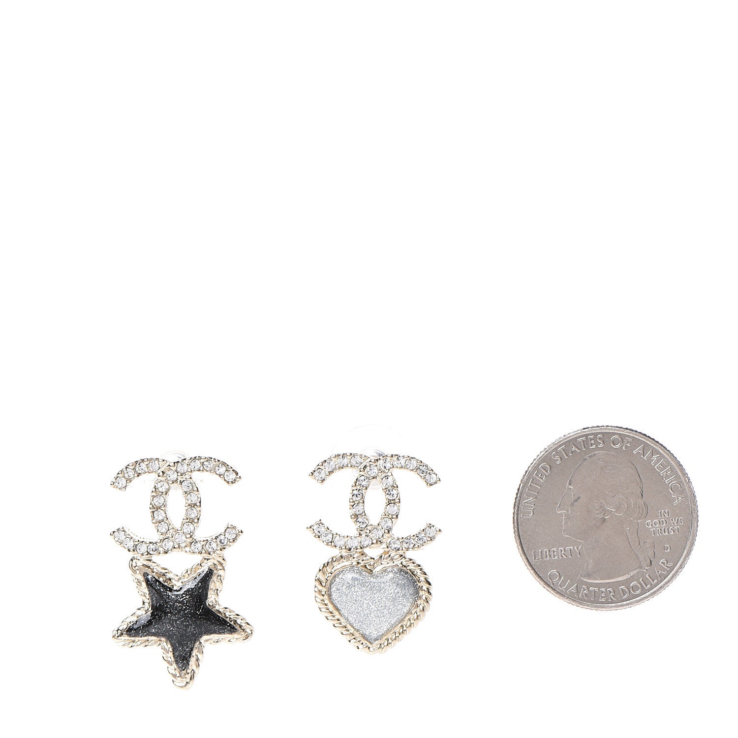 Chanel Crystal Enamel CC Star Heart Earrings Gold 2 of 5