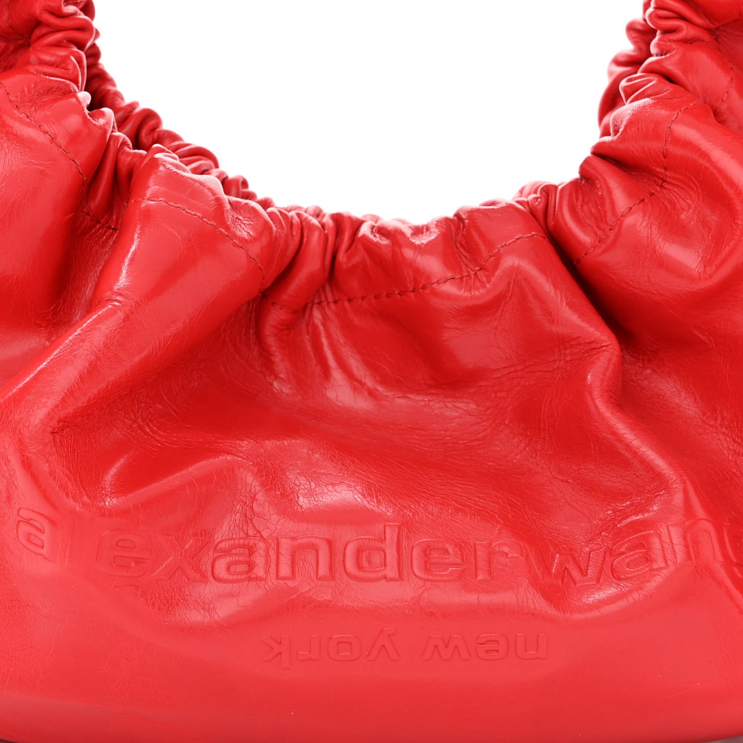 Crackle Patent Calfskin Small Handle Crescent Bag Flame Red