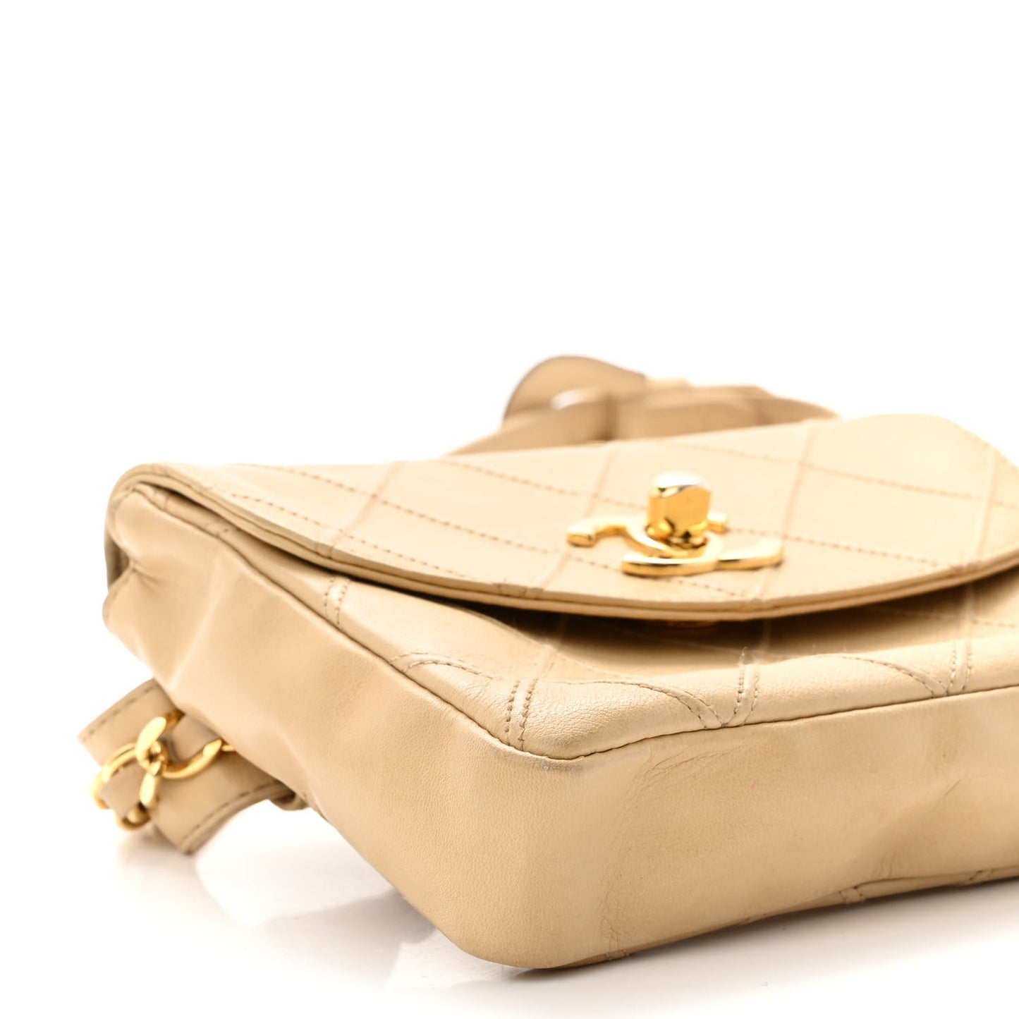 Lambskin Quilted Flap Waist Belt Bag 65 26 Beige