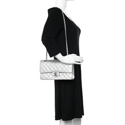 Chanel Glittered Metallic Caviar Quilted Medium Double Flap Silver 2 of 11
