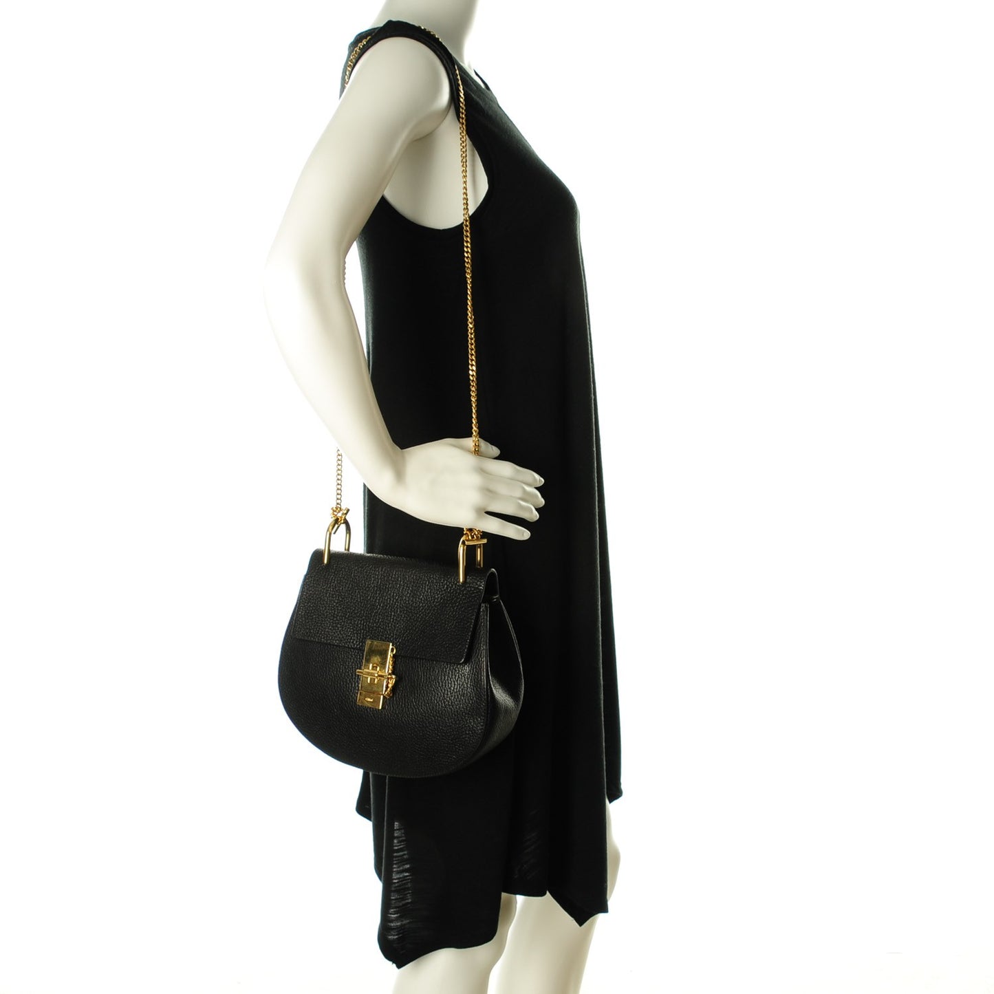 Grained Lambskin Medium Drew Shoulder Bag Black