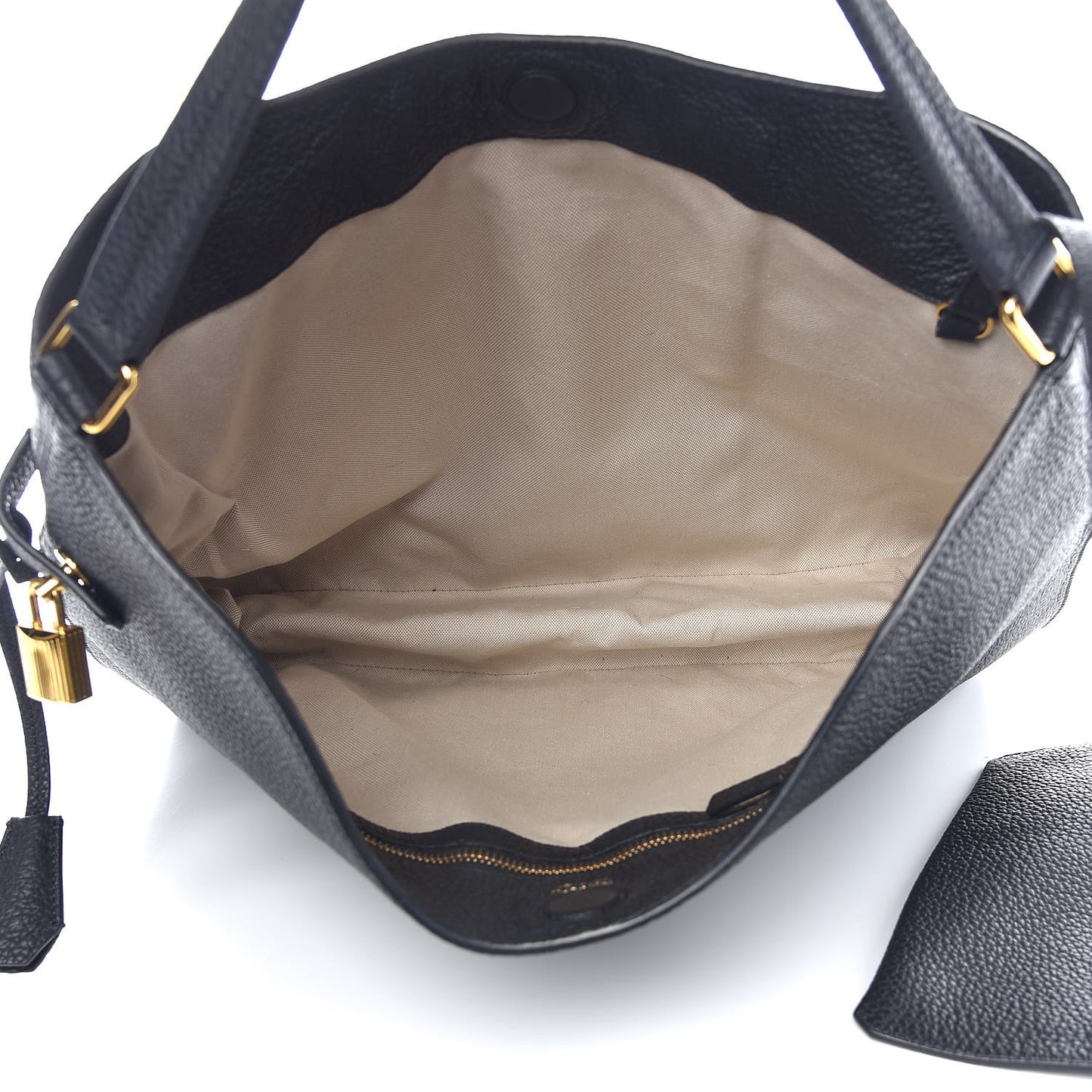 Pebbled Calfskin Large Alix Padlock Zip Hobo Bag Black