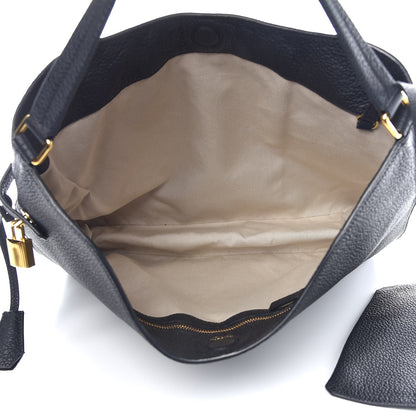 Tom Ford Pebbled Calfskin Large Alix Padlock Zip Hobo Bag Black 5 of 7