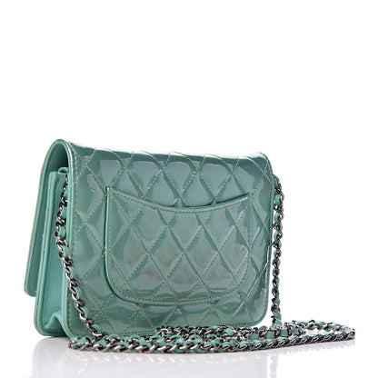 Chanel Patent Quilted Wallet On Chain WOC Green 3 of 14