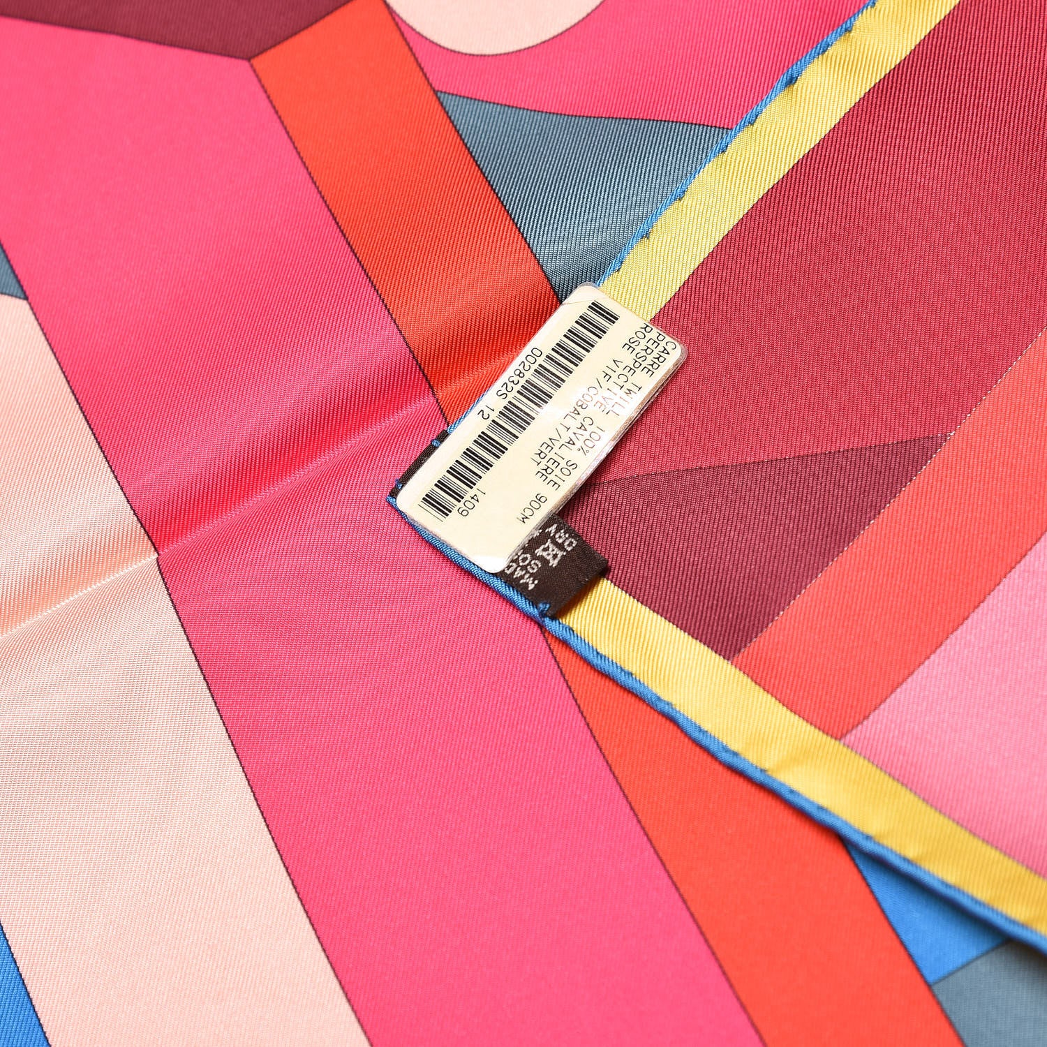Hermes Silk Perspective Cavaliere 140 Shawl Rose Vif Cobalt Vert 4 of 4