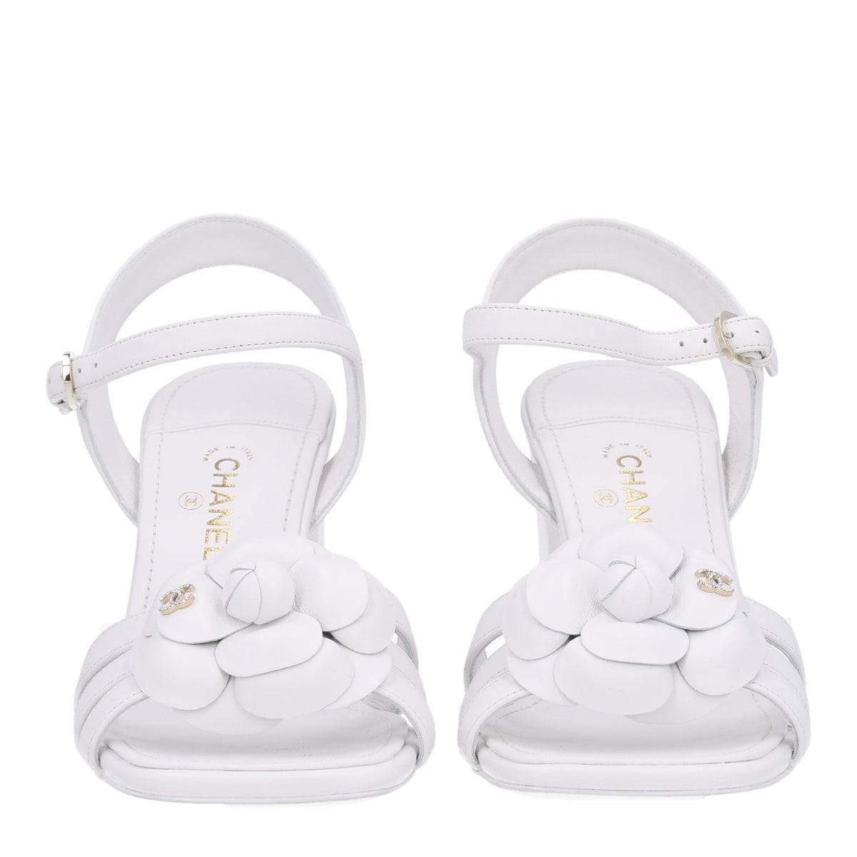 Lambskin Camellia Sandals 39 White