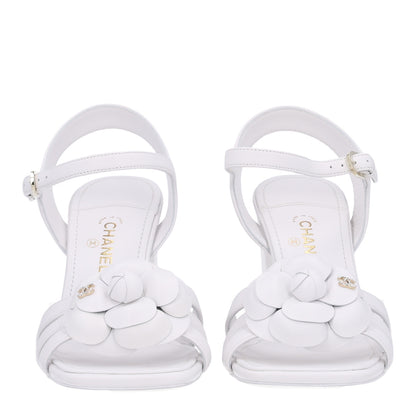 Chanel Lambskin Camellia Sandals 39 White 4 of 10