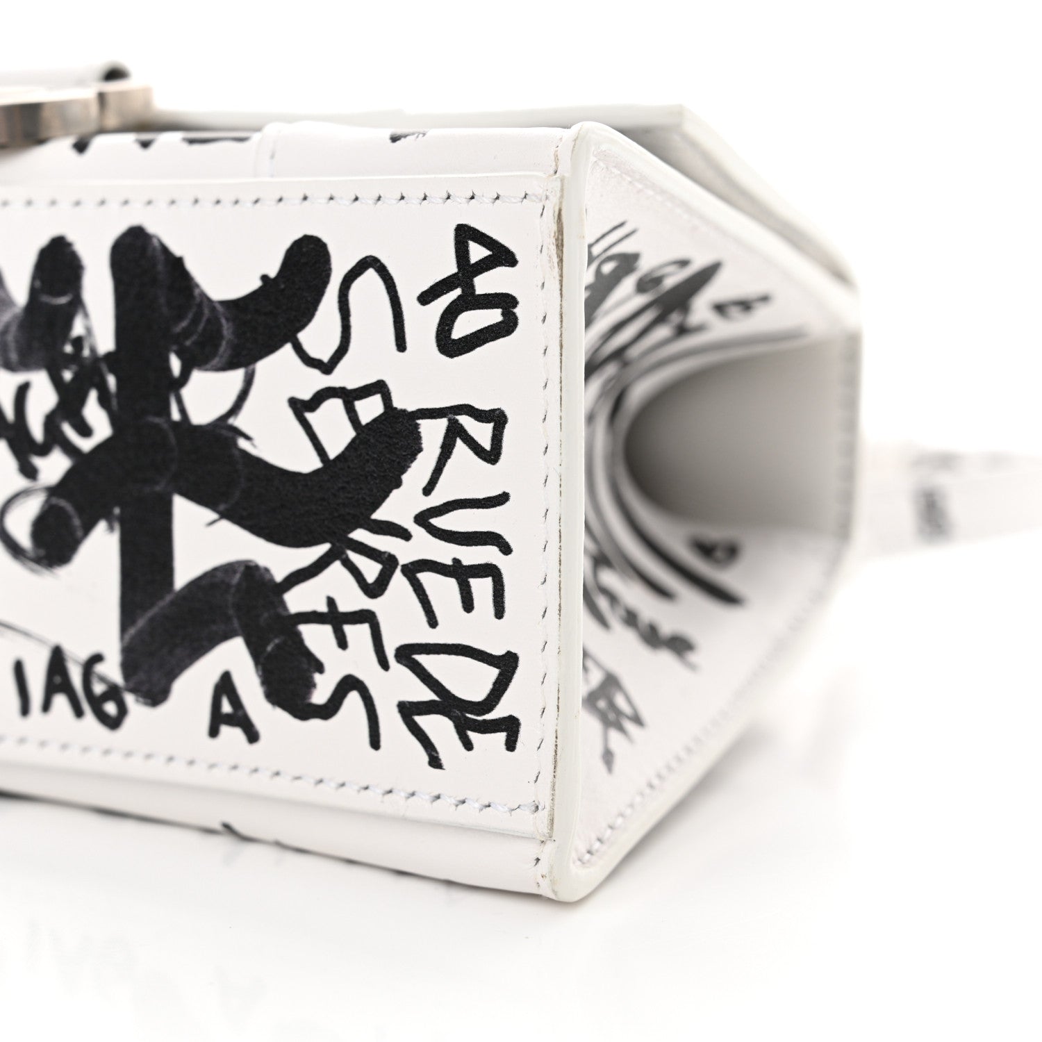 Balenciaga Smooth Calfskin Graffiti Hourglass Top Handle Bag XS White Black 10 of 14