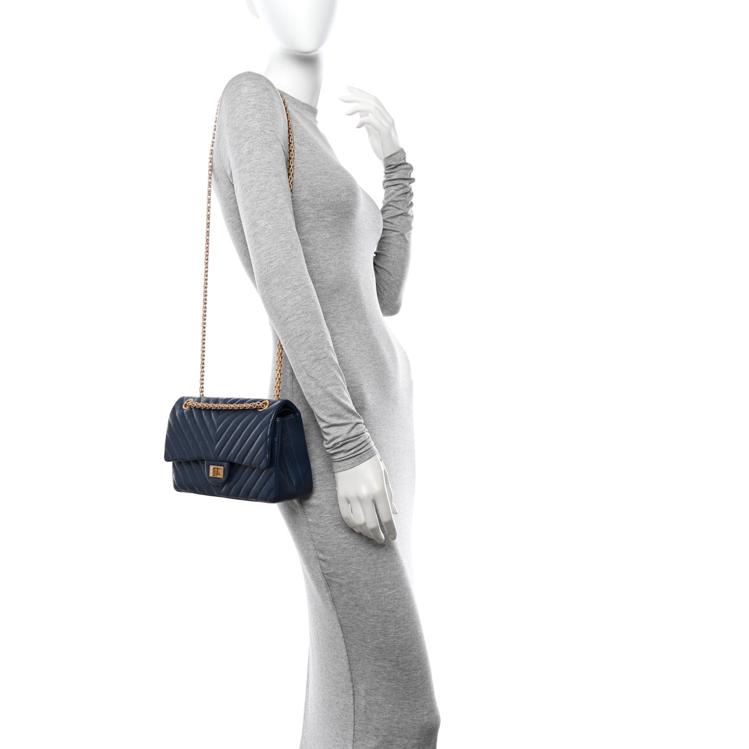 Chanel Aged Calfskin Chevron Quilted 2.55 Reissue 225 Flap Blue 2 of 11