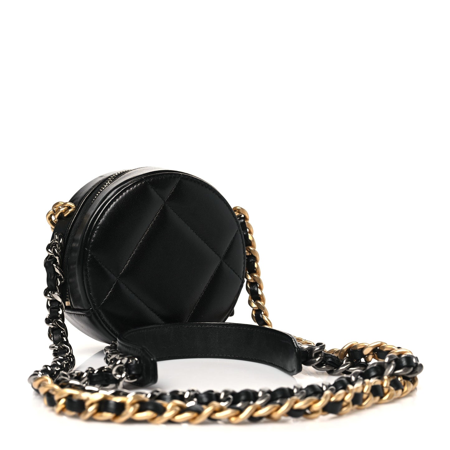 Lambskin Quilted Chanel 19 Round Clutch With Chain Black
