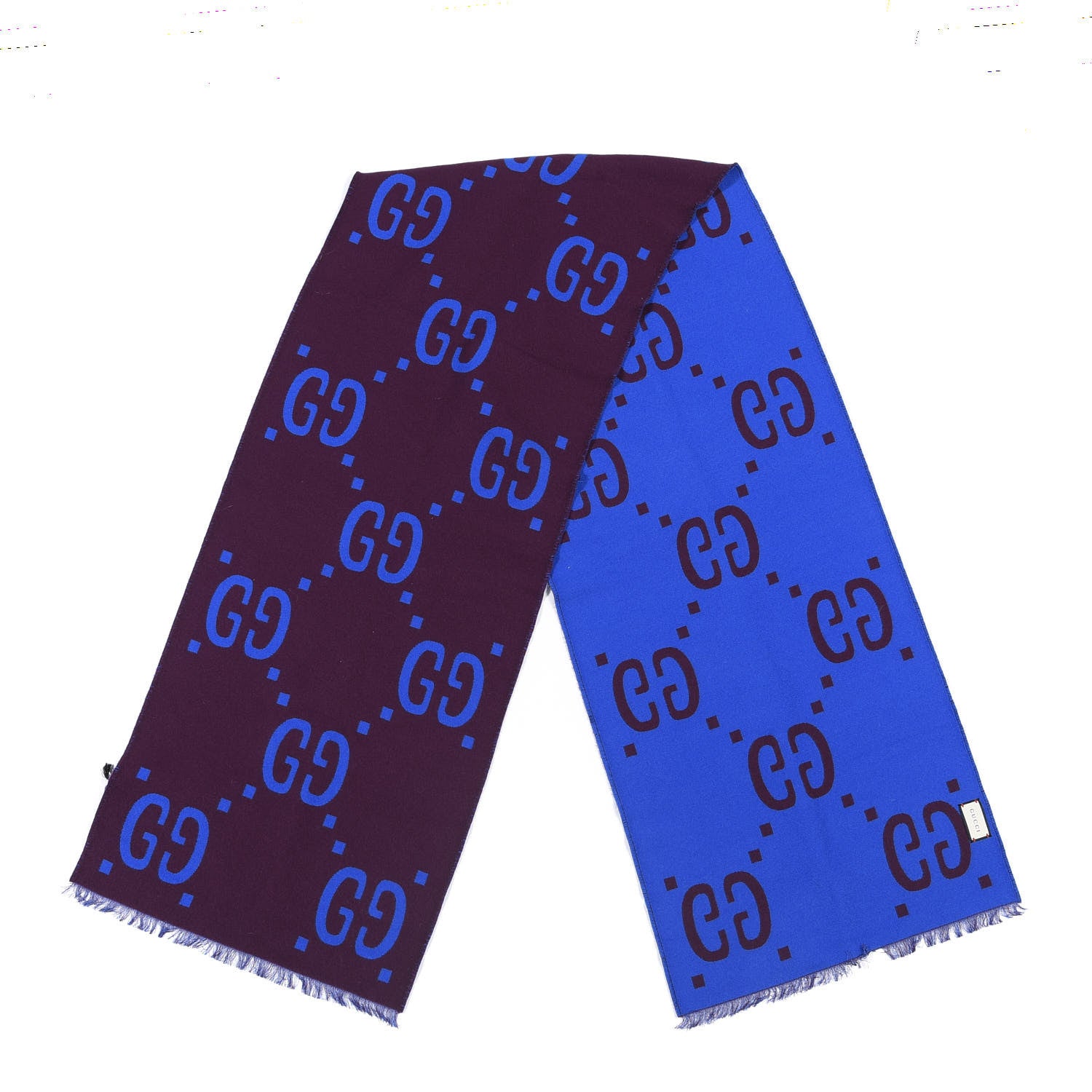 Gucci Wool Silk Monogram Jumbo GG Freedom Scarf Lacquer Blue 4 of 4