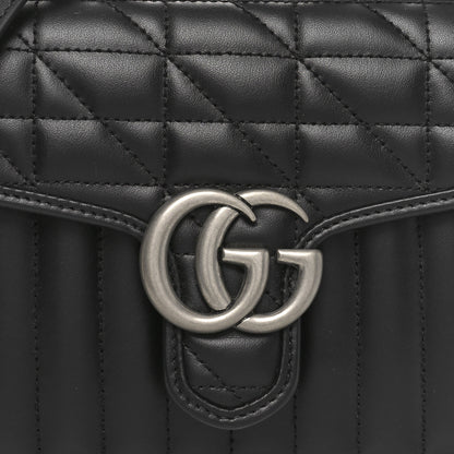 Gucci Calfskin Matelasse Aria Mini GG Marmont Top Handle Shoulder Bag Black 7 of 9