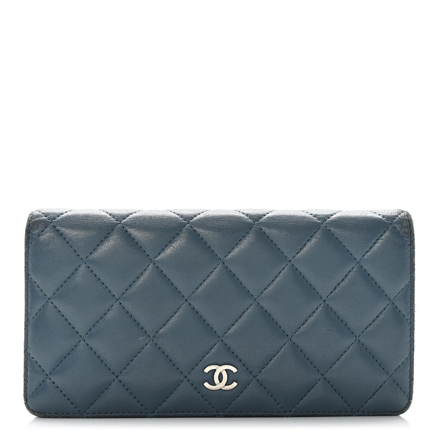 Lambskin Quilted Yen Wallet Blue