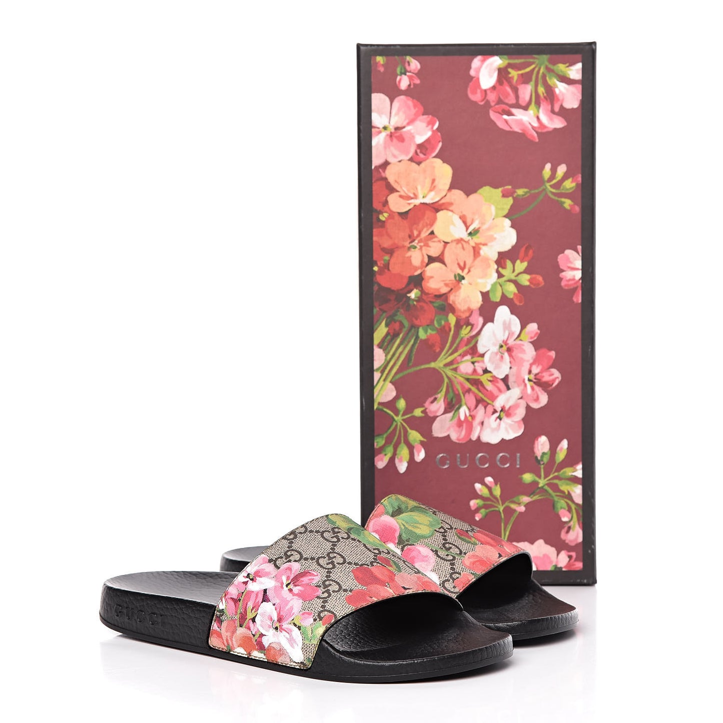 GG Supreme Monogram Blooms Slide Sandals 36 Beige Multicolor