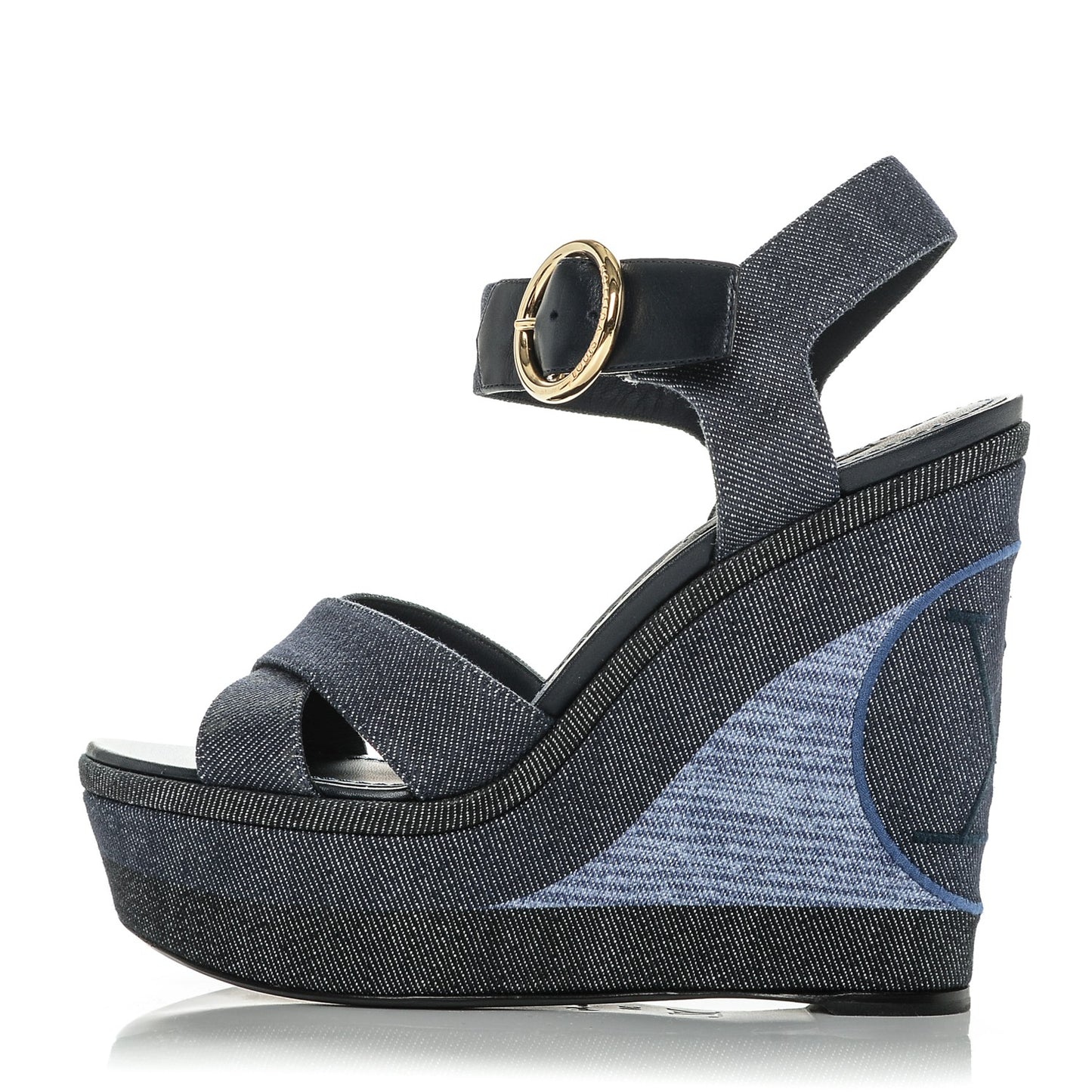 Canvas Blue Shore Wedge Sandal 38 Marine