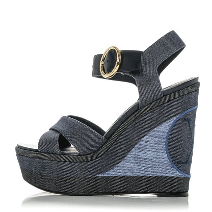 Louis Vuitton Canvas Blue Shore Wedge Sandal 38 Marine 1 of 7