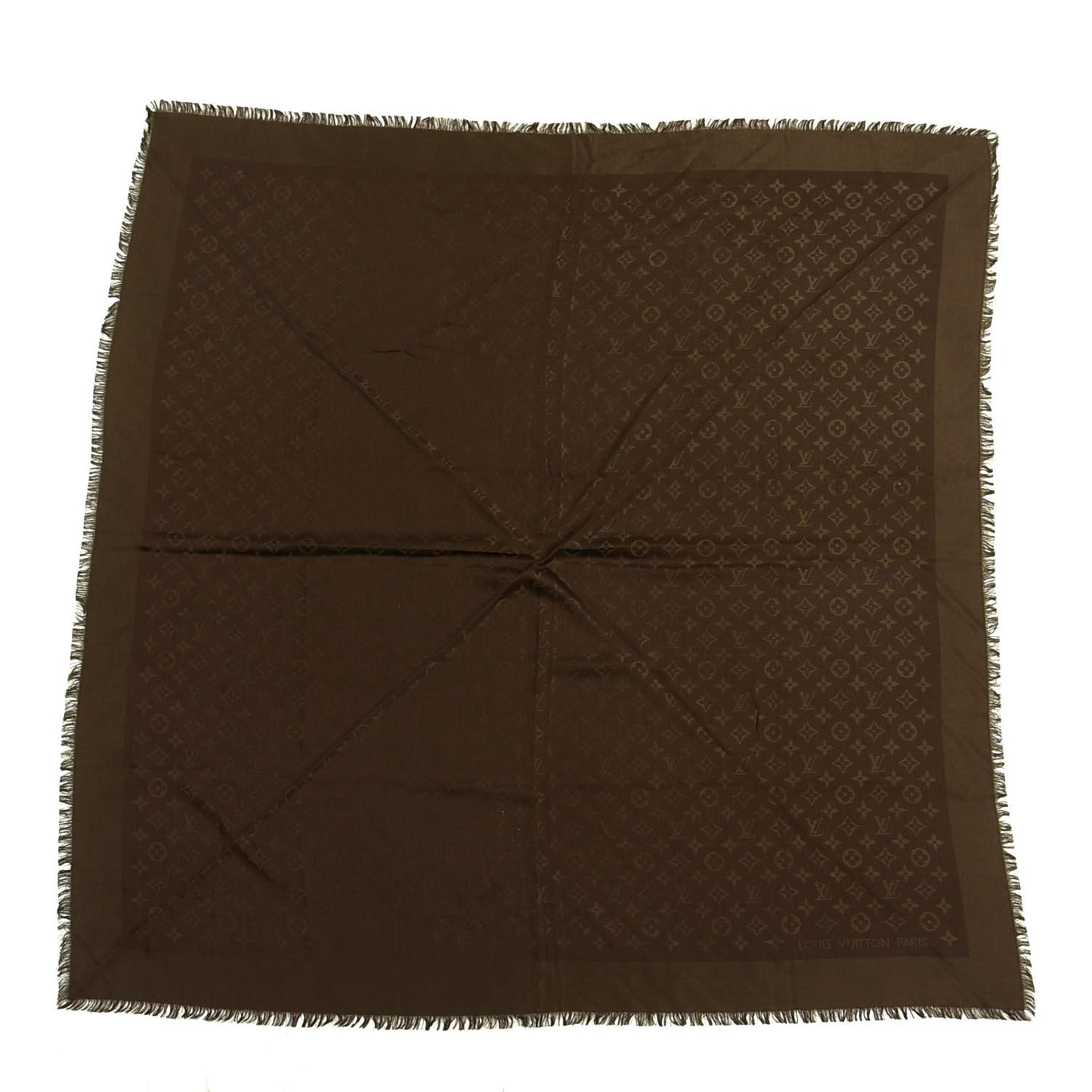 Silk Wool Monogram Shine Shawl Brown