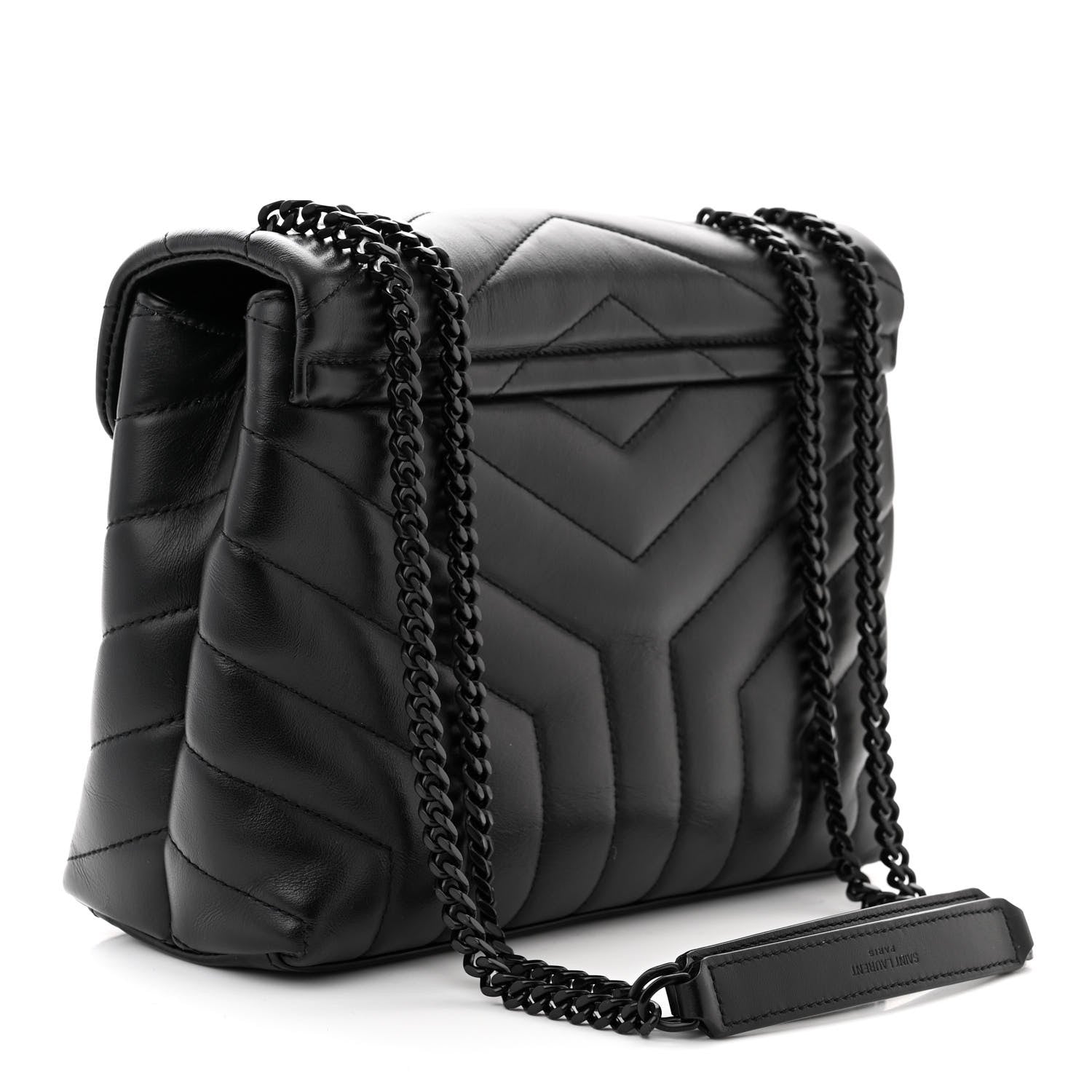 Saint Laurent Calfskin Y Quilted Monogram Monochrome Small Loulou Chain Satchel Black 3 of 10