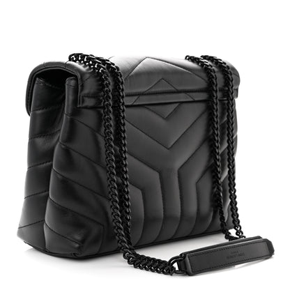 Saint Laurent Calfskin Y Quilted Monogram Monochrome Small Loulou Chain Satchel Black 3 of 10