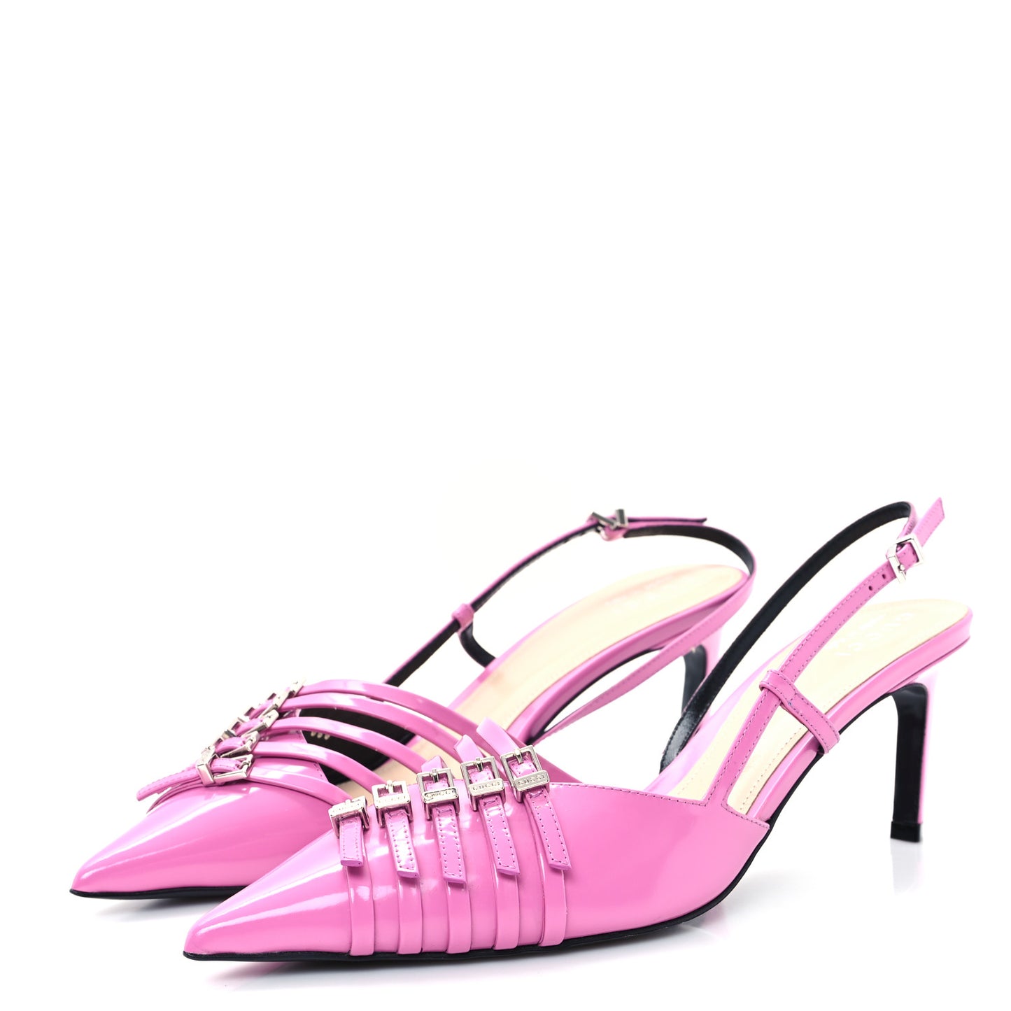 Patent Regent Calfskin Walma 65 Buckle Slingback Pumps 38.5 Libre Pink