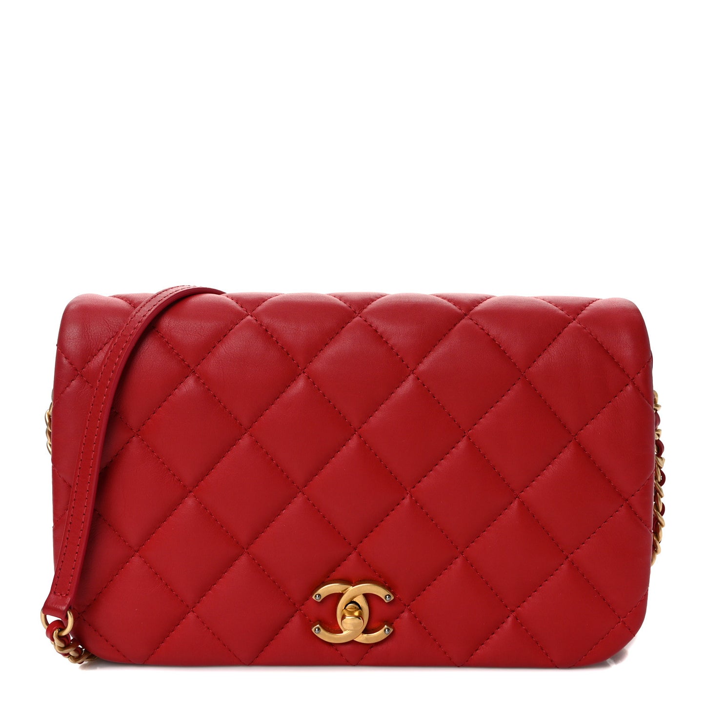 Calfskin Quilted Nailed CC Flap Bag Red