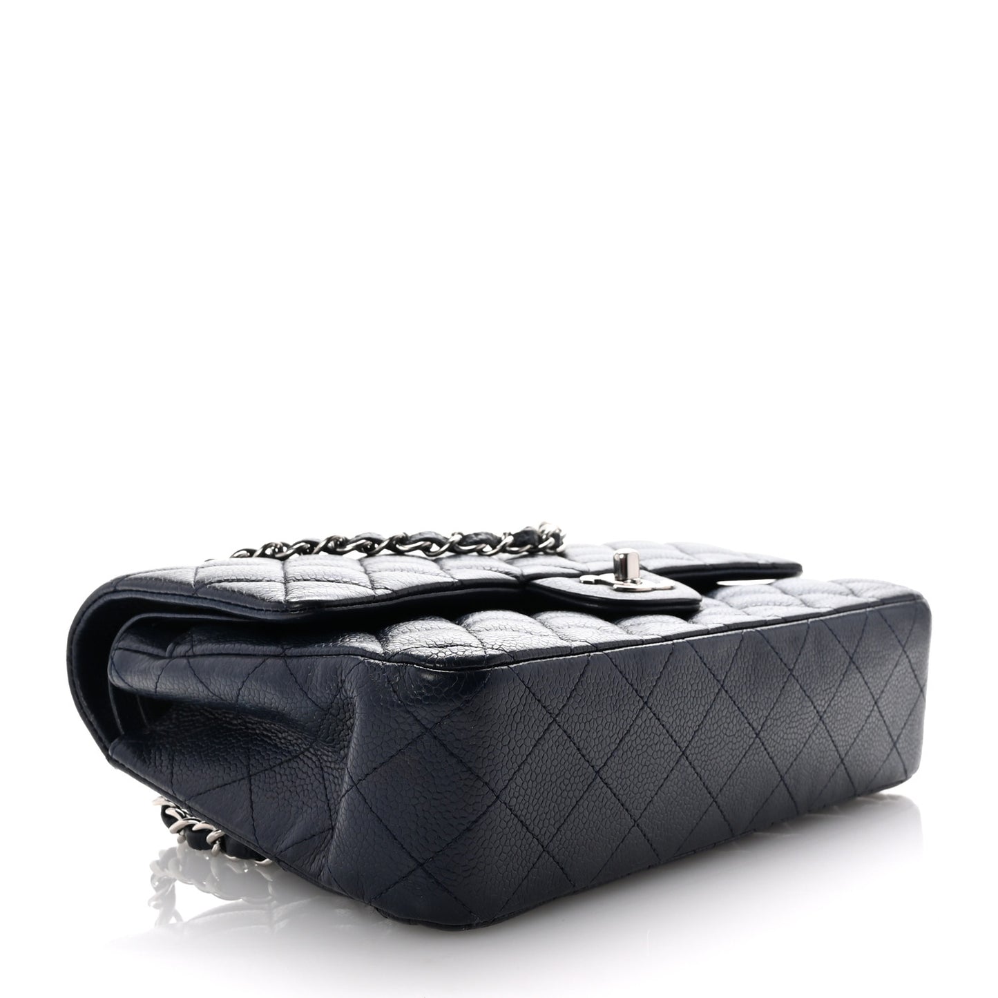 Caviar Quilted Medium Double Flap Navy