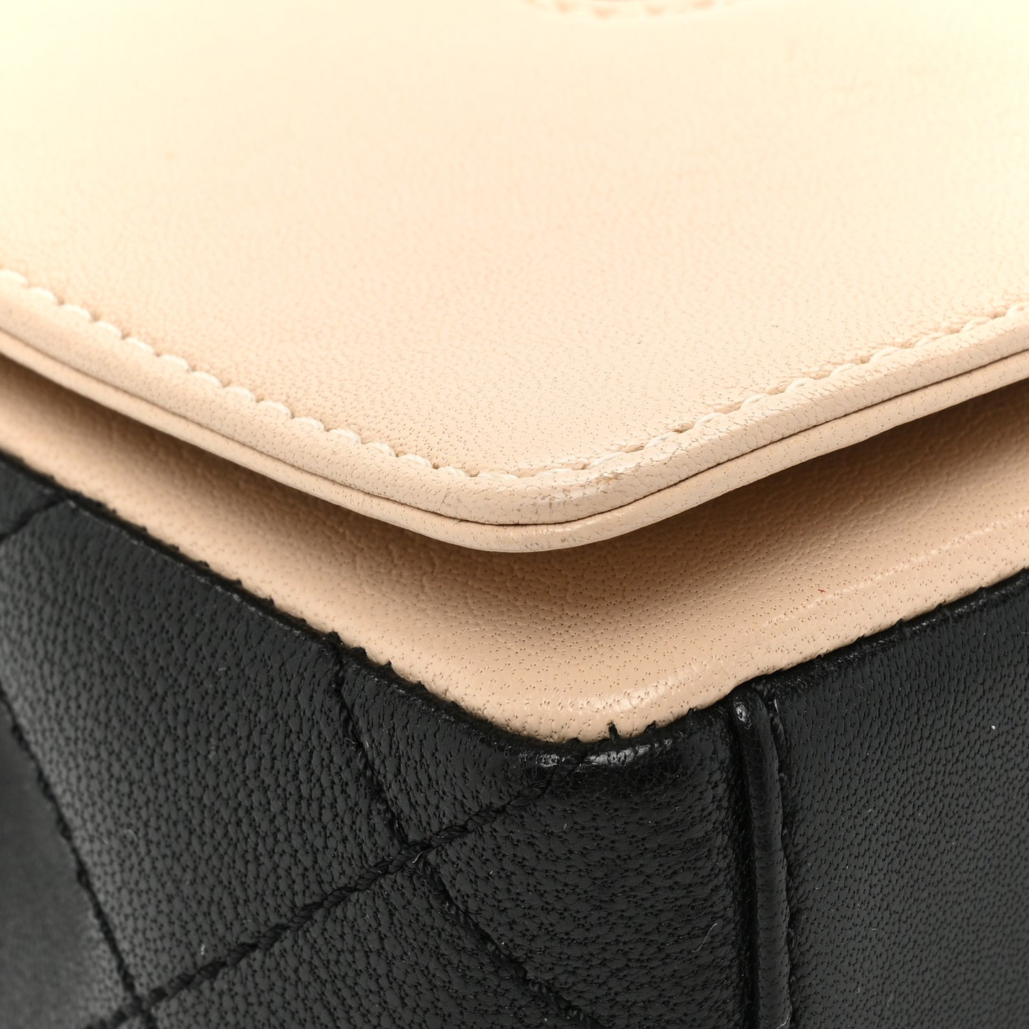 Sheepskin Quilted Small Vintage Mademoiselle Flap Beige Black