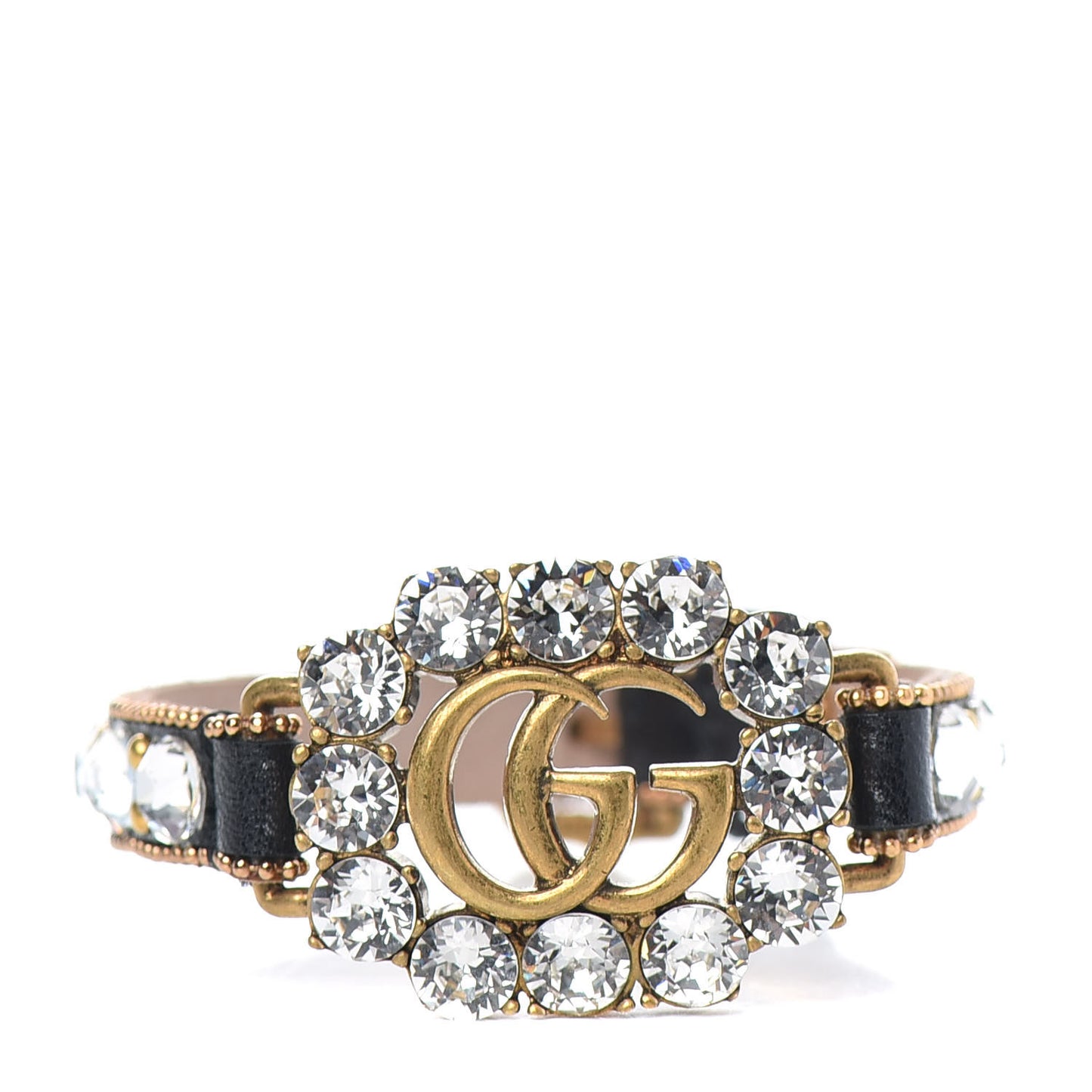 Metal Calfskin Crystal Double G Bracelet Black