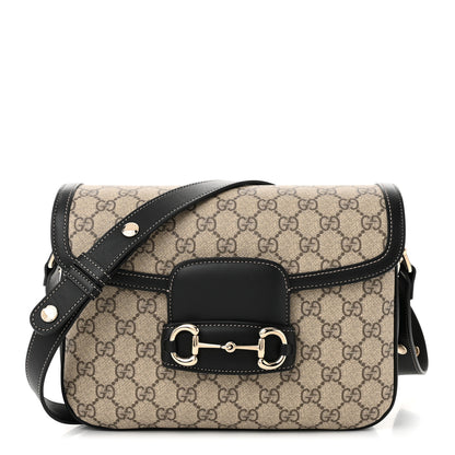 Gucci GG Supreme Monogram Horsebit 1955 Soft Small Shoulder Bag Beige Black 1 of 9