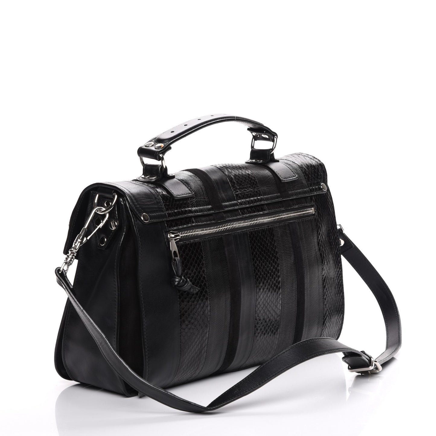 Lambskin Lizard Snakeskin Suede Medium PS1 Exotic Stripe Mix Satchel Black