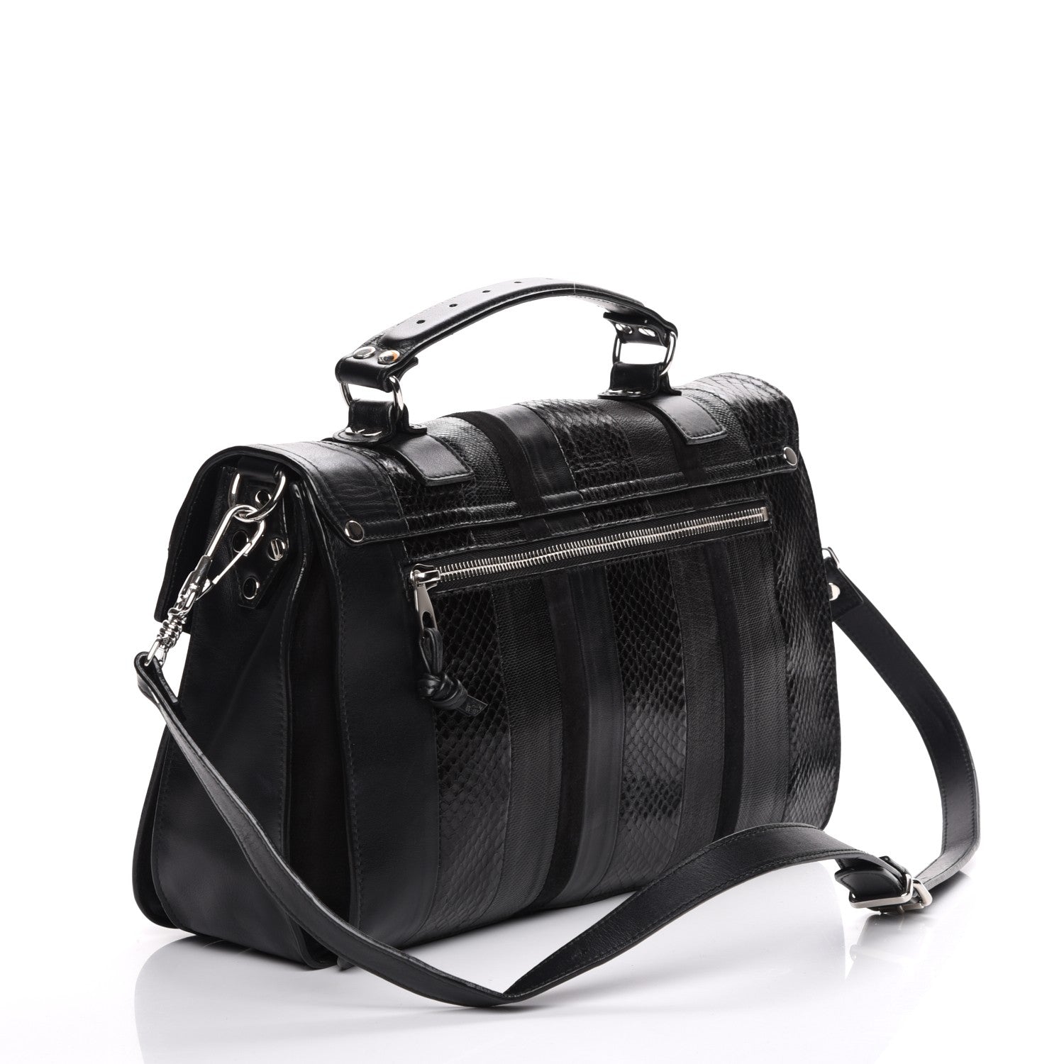 Proenza Schouler Lambskin Lizard Snakeskin Suede Medium PS1 Exotic Stripe Mix Satchel Black 3 of 7