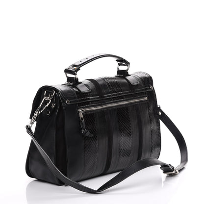 Proenza Schouler Lambskin Lizard Snakeskin Suede Medium PS1 Exotic Stripe Mix Satchel Black 3 of 7