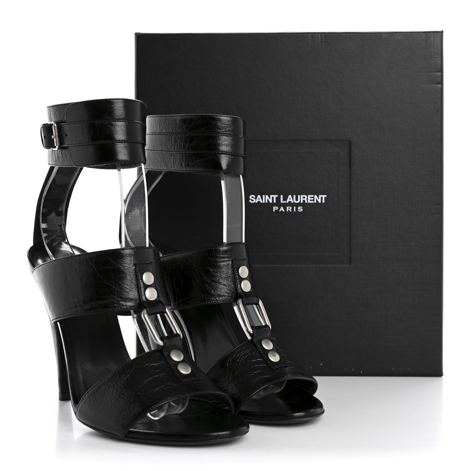Saint Laurent Shiny Calfskin Fetish 105 Sandal 39 Black 10 of 10