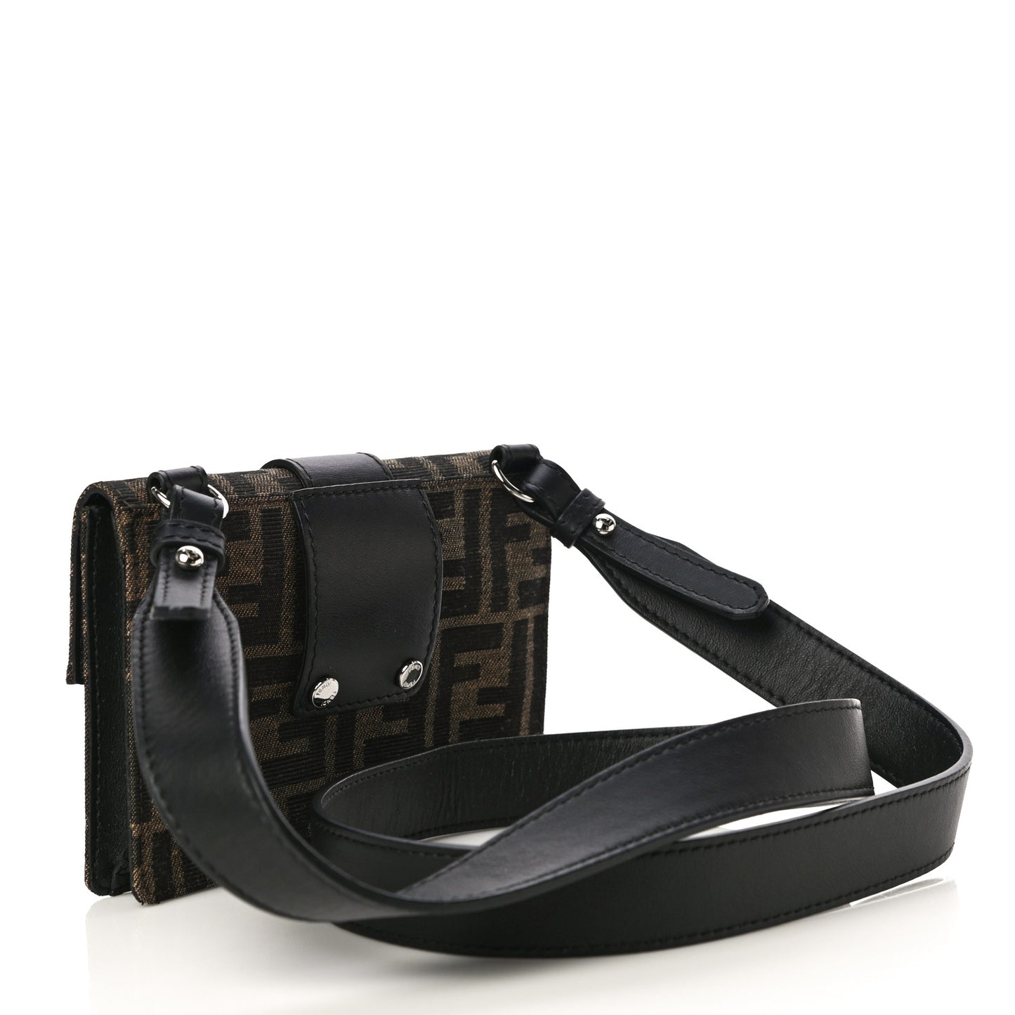 Recycled Fabric Jacquard Vitello Grace FF 1974 Baguette Belt Pouch Tobacco Moro Black