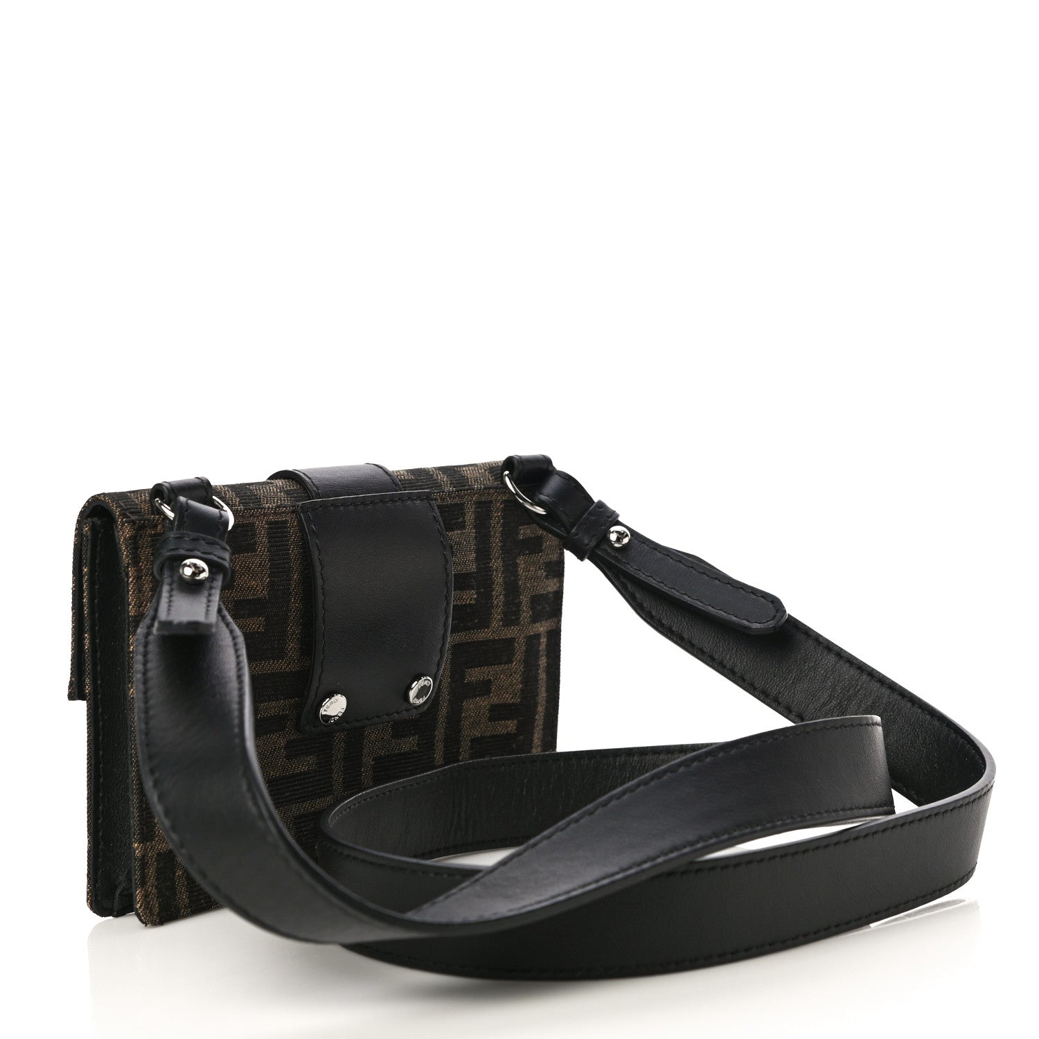 Fendi Recycled Fabric Jacquard Vitello Grace FF 1974 Baguette Belt Pouch Tobacco Moro Black 3 of 11