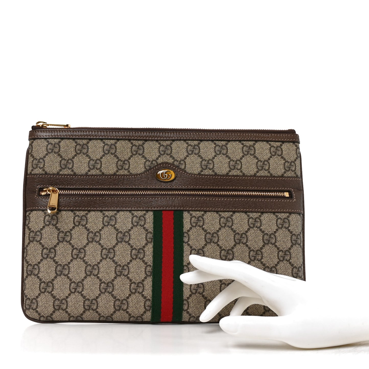 GG Supreme Monogram Large Ophidia Pouch Clutch Brown