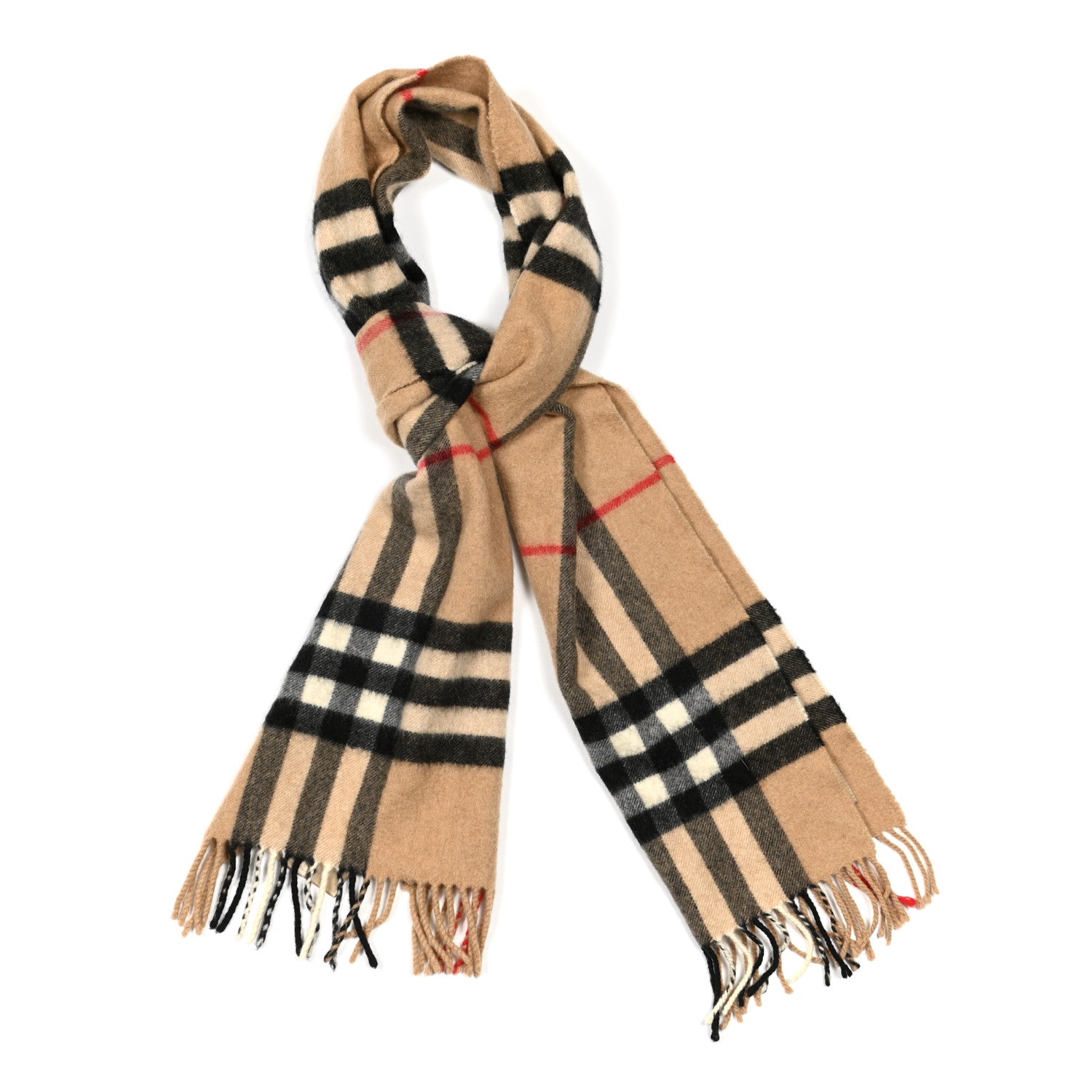 Burberry Cashmere Giant Check Fringe Scarf Archive Beige 1 of 3