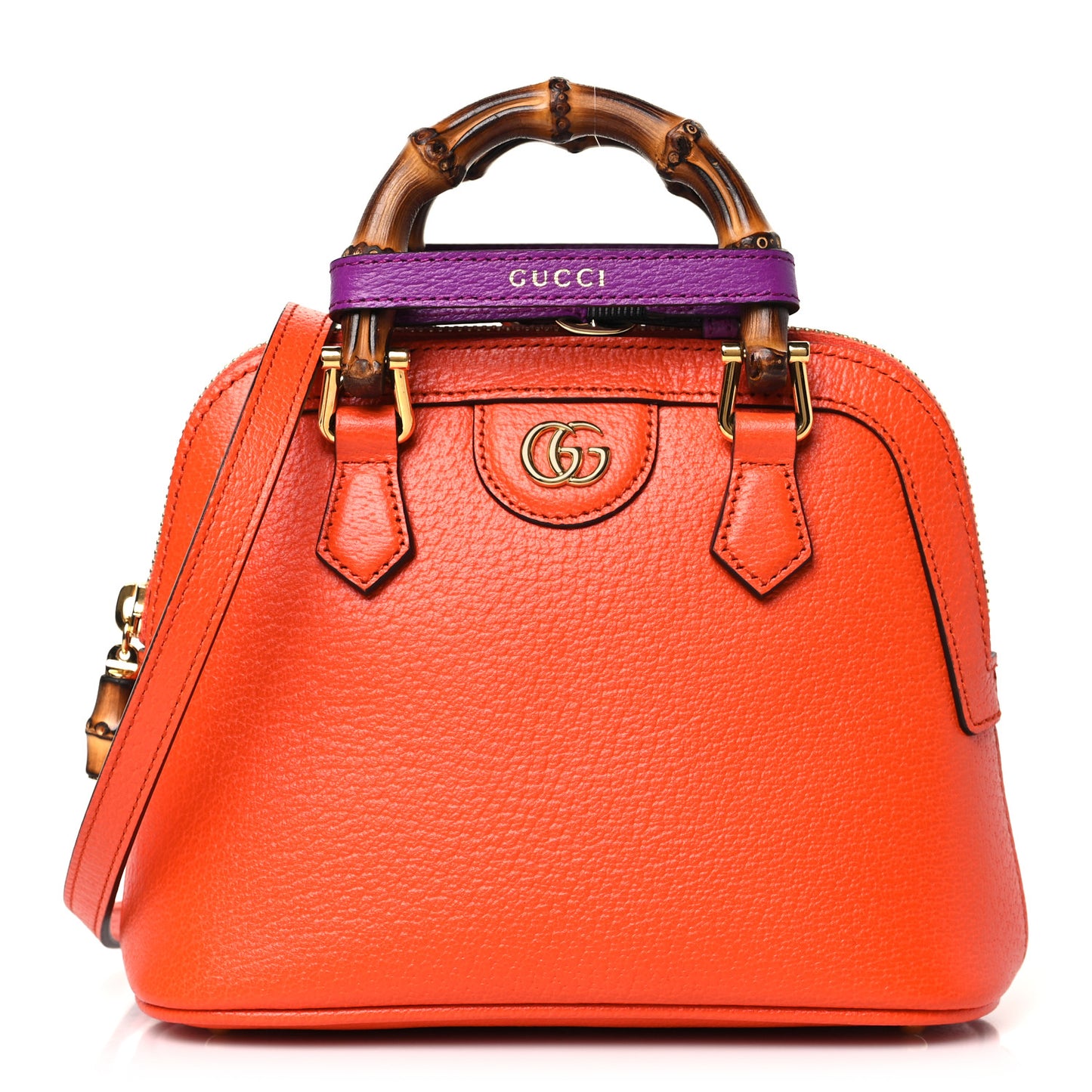 Textured Dollar Calfskin Mini Diana Dome Tote Bag Deep Orange Spicy Cyclamin