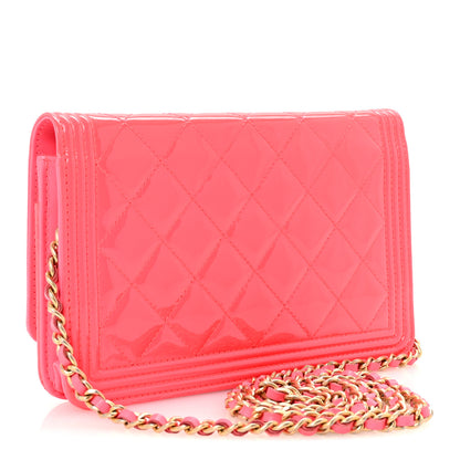 Chanel Patent Calfskin Quilted Boy Wallet On Chain WOC Pink 3 of 13