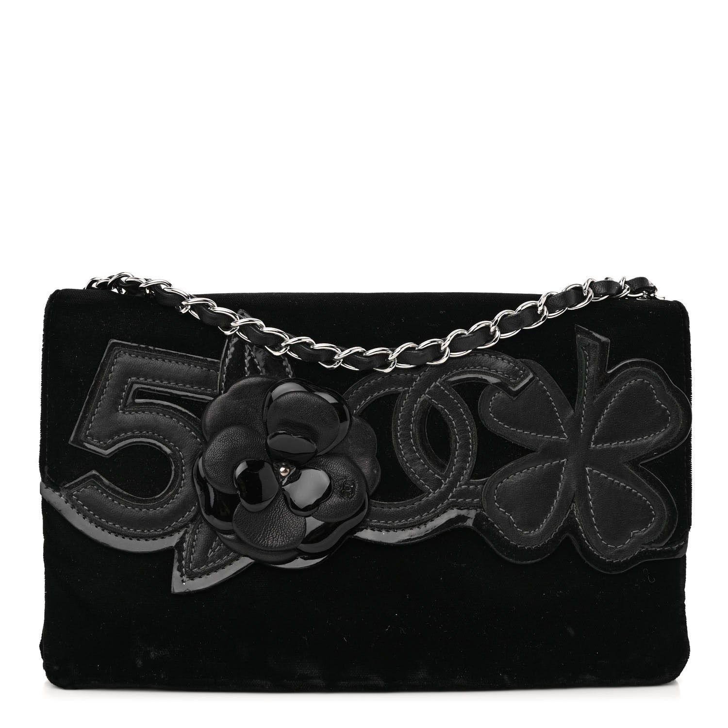 Chanel Velvet Lambskin Camellia No. 5 Flap Bag Black 1 of 9
