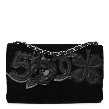 Chanel Velvet Lambskin Camellia No. 5 Flap Bag Black 1 of 9