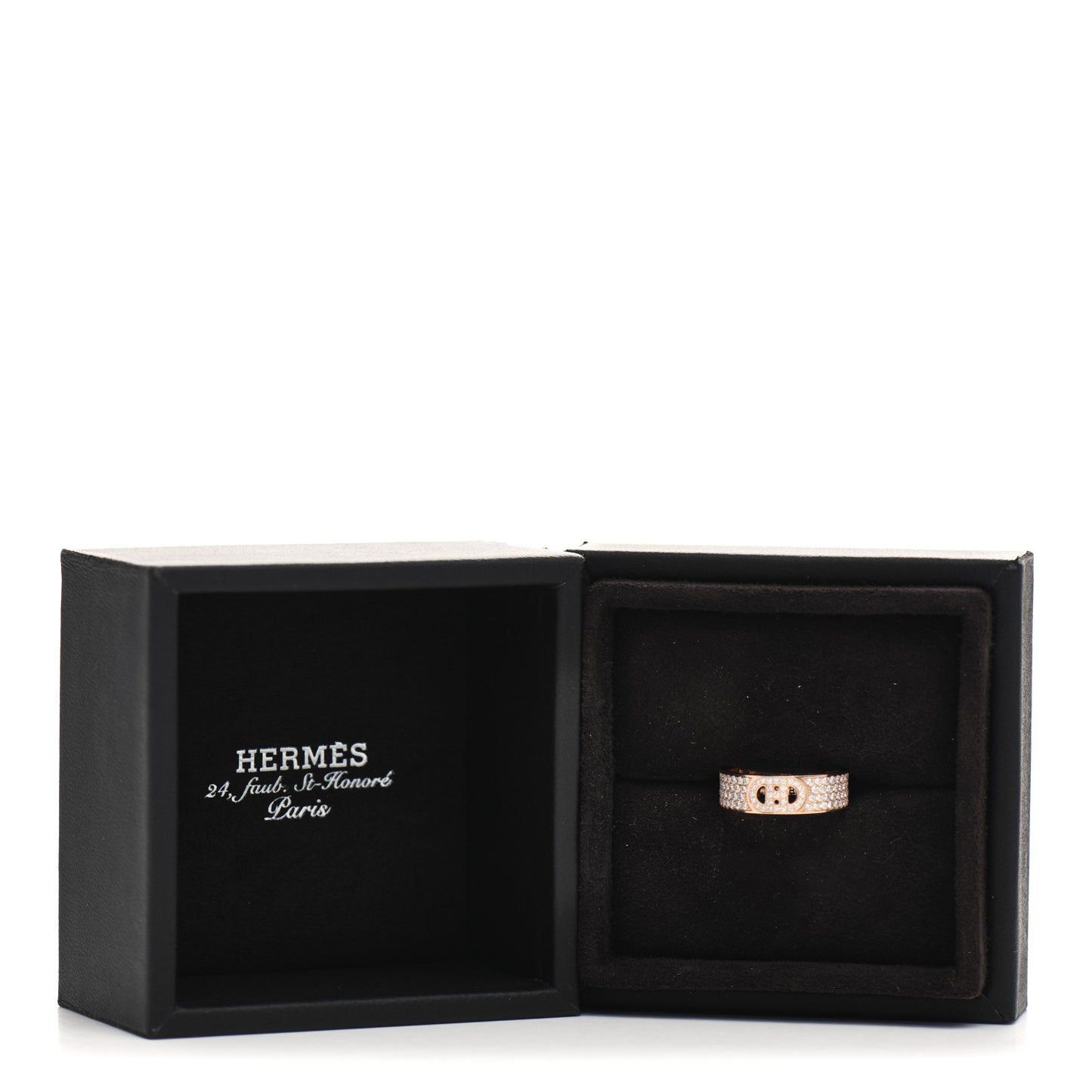 18K Rose Gold Diamond PM H D'Ancre Pave Ring 50 5.25