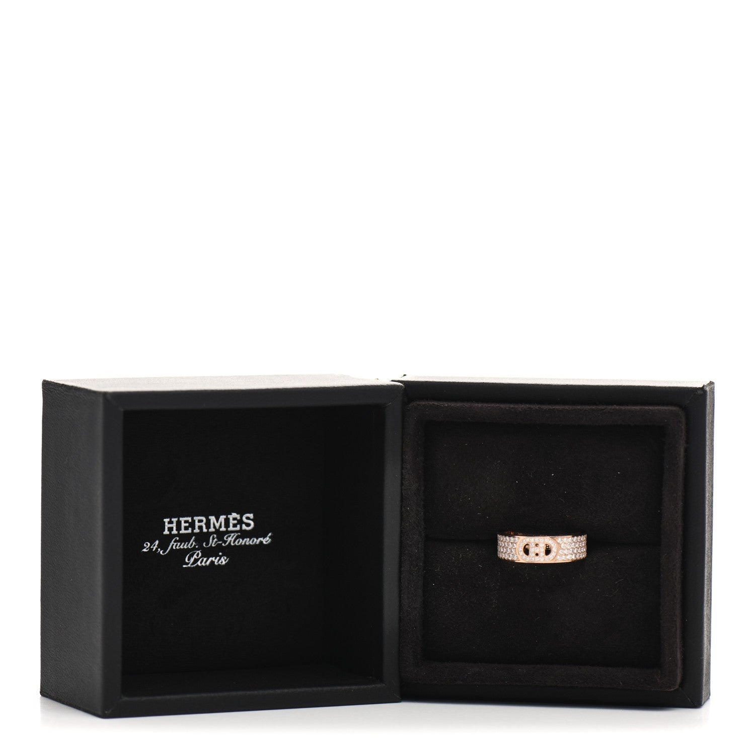 Hermes 18K Rose Gold Diamond PM H D'Ancre Pave Ring 50 5.25 5 of 5
