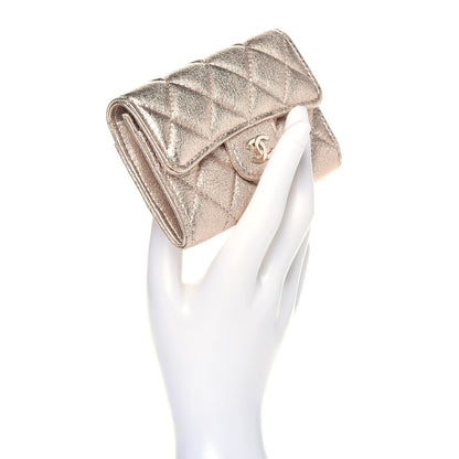 Chanel Metallic Lambskin Quilted Flap Card Holder Wallet Gold 2 of 8