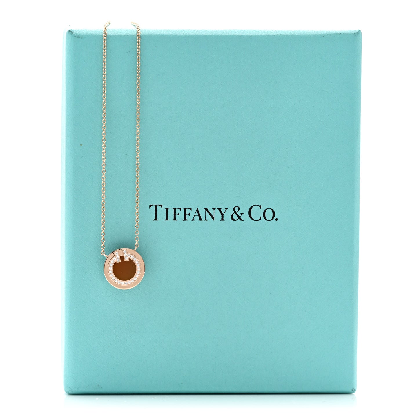 18K Rose Gold Diamond Carnelian Small T Circle Pendant Necklace